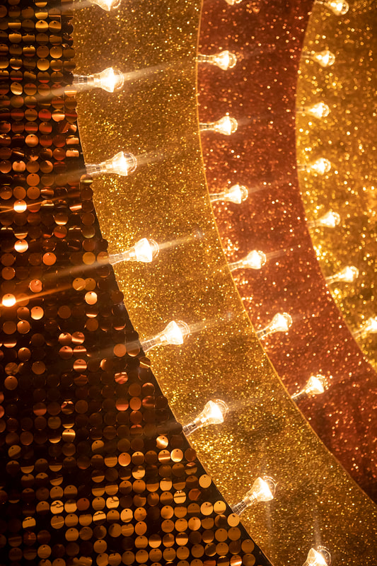 A close up of sequin panel backdrop for stage set design.