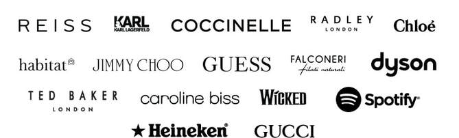 An image of the logos of some of the big brands we have made sequin walls for.