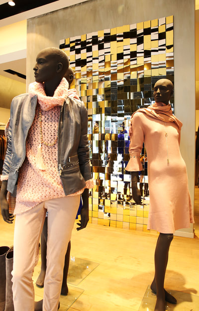 Square sequins in gold and silver for fashion retail visual display