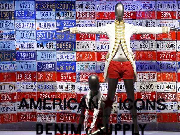 An America, USA, fourth of july themed visual merchandising store window display