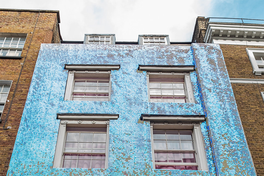 A sequin wall facade in London