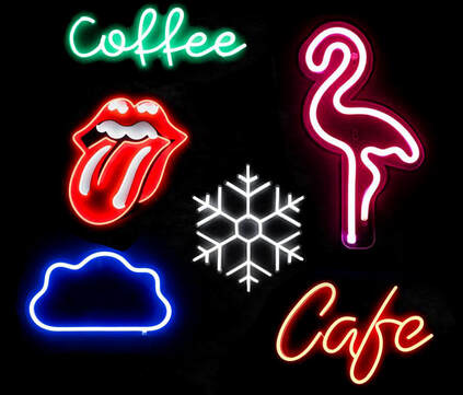 a selection of LED neon signs